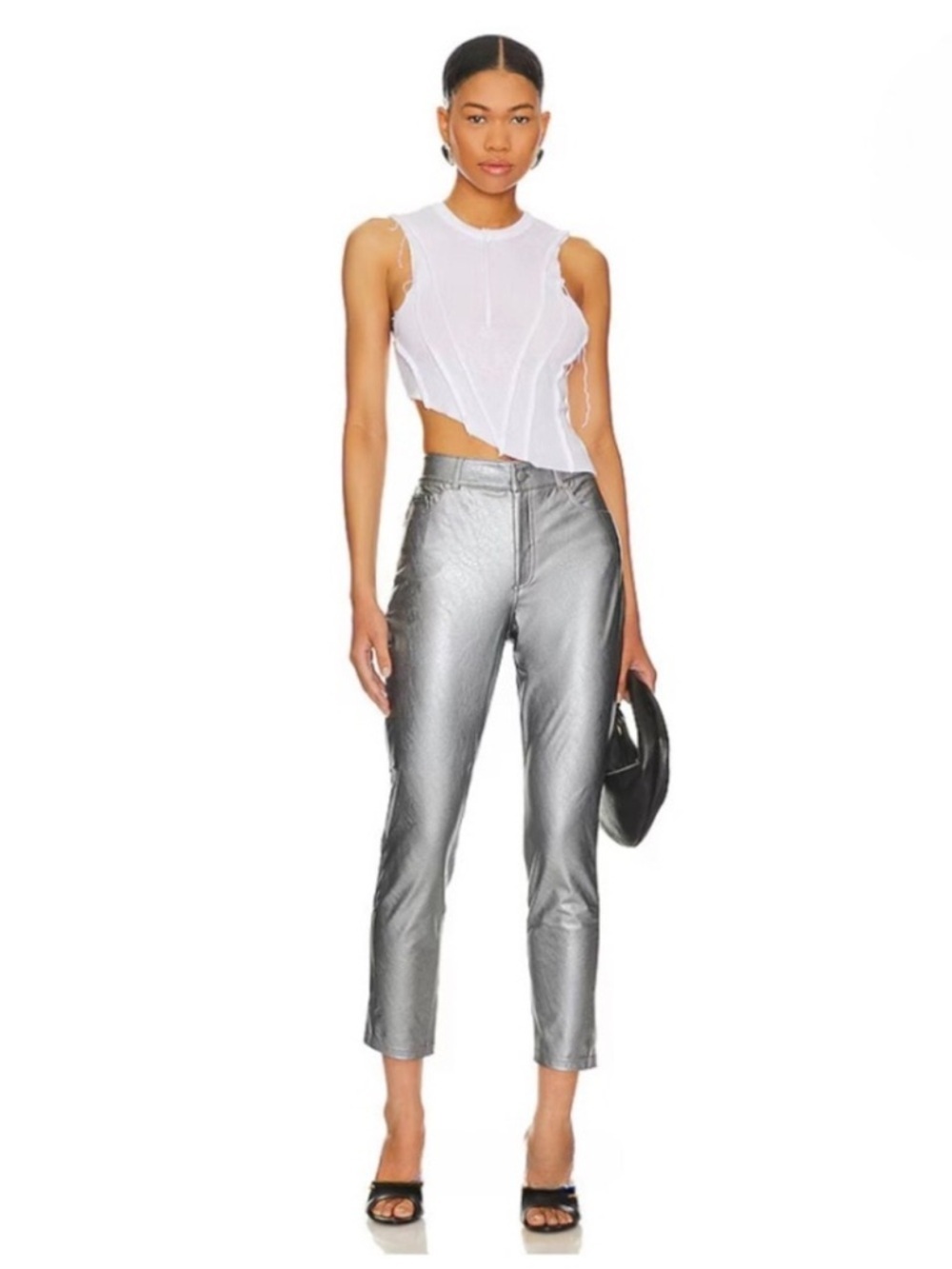NEW Commando Faux Leather Five Pocket Pant in Platinum Silver Size Small